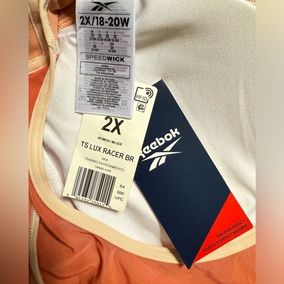 Reebok Lux Racerback Sports Bra 2X 18W/20W - Picture 6 of 6